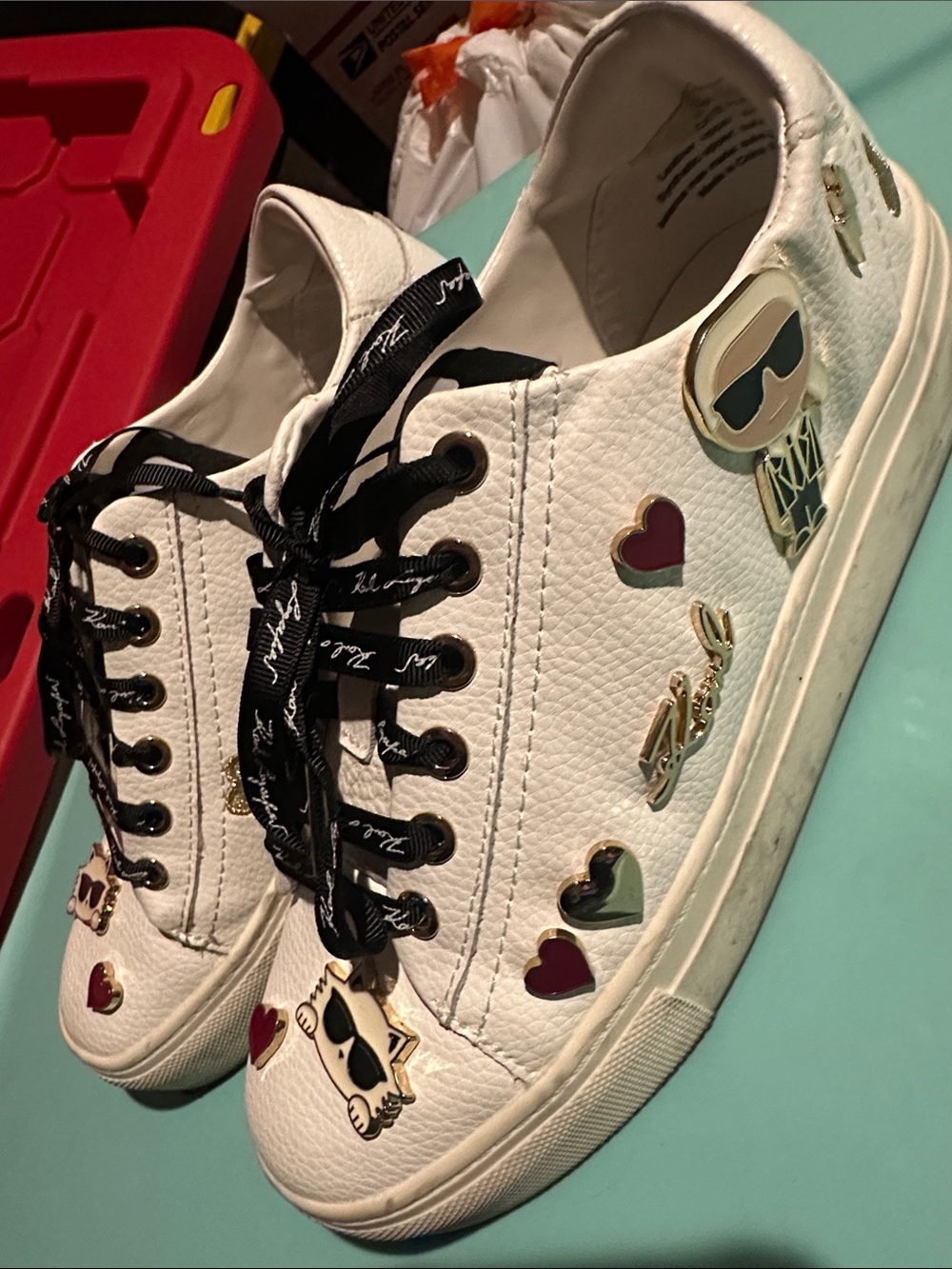 Karl Lagerfeld White Low-Top Sneakers with Multicolor Enamel Charms